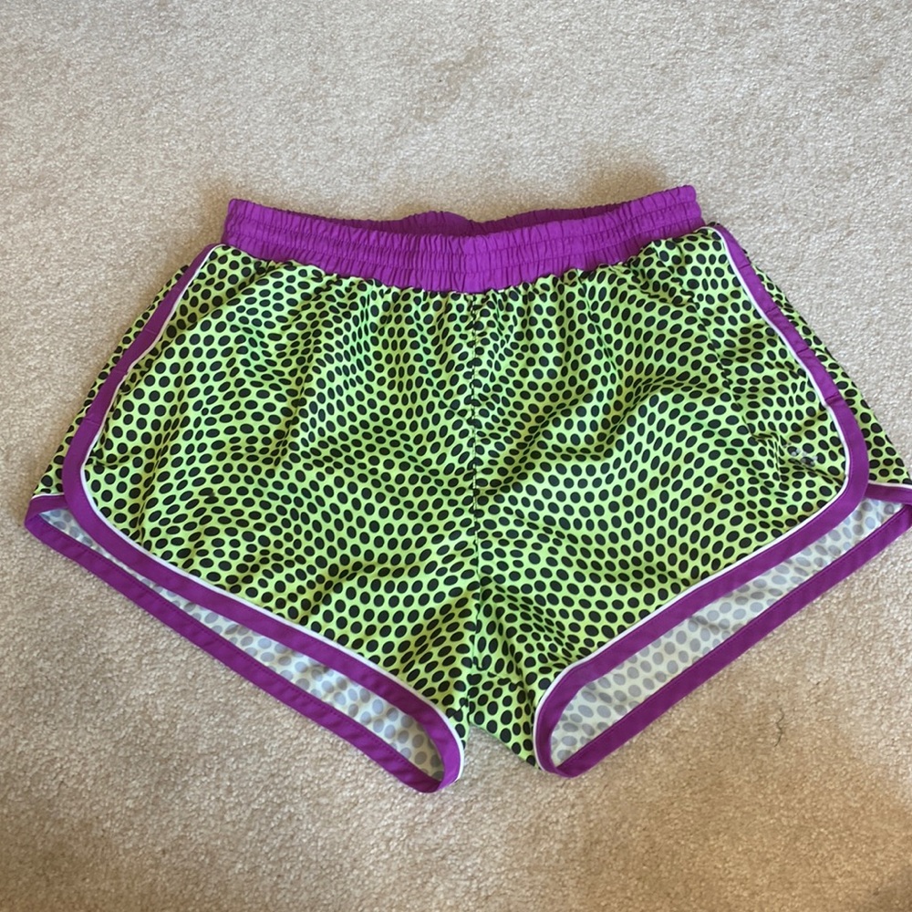 Be Inspired purple/green polka dot shorts